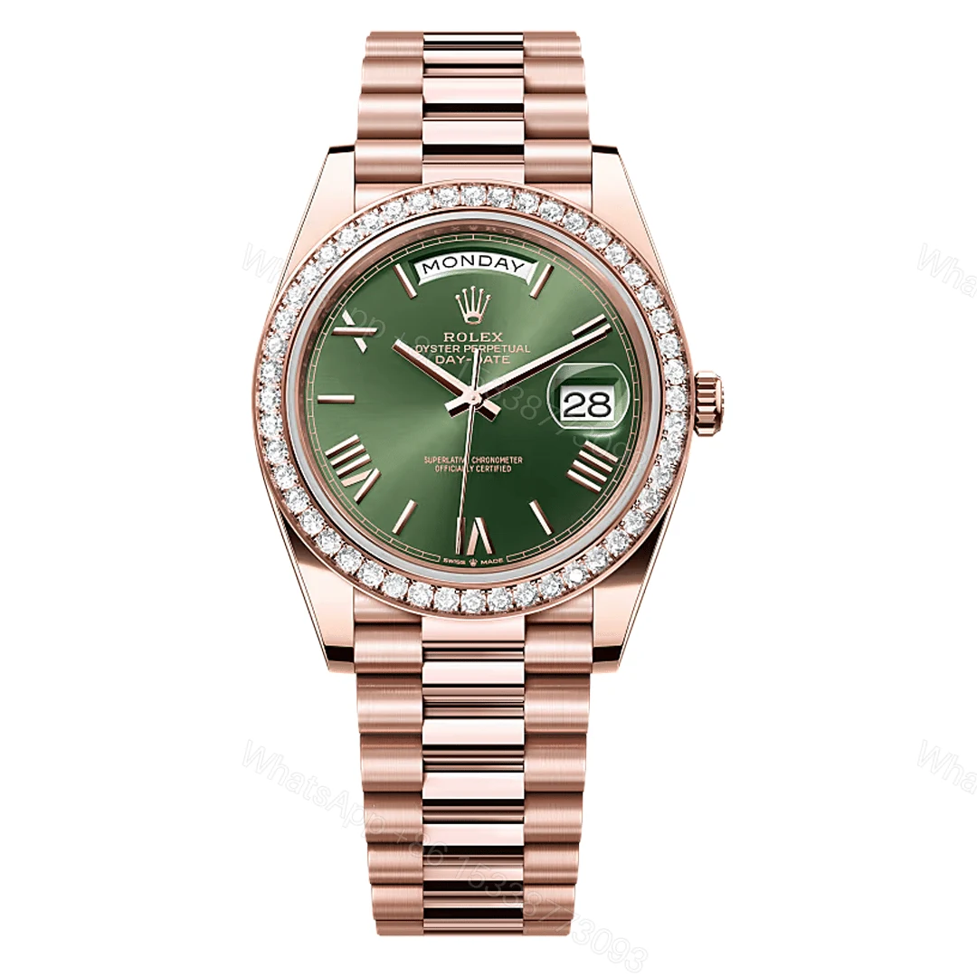Rolex Day-Date Rose Gold Diamond Bezel Replica — view 1