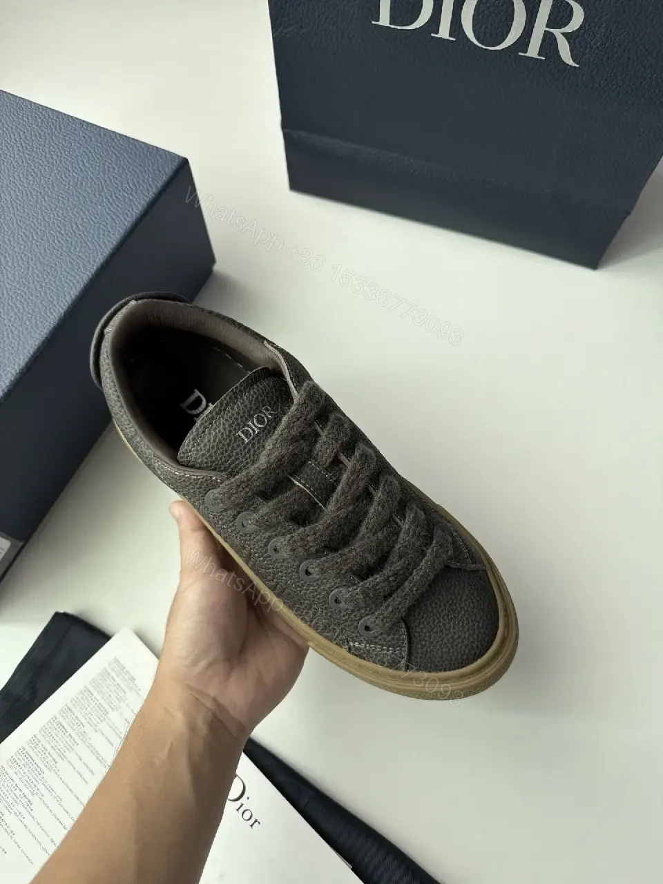 View 7 of Black Leather Sneakers Rubber Sole Dior Style Durable Comfort Sneaker