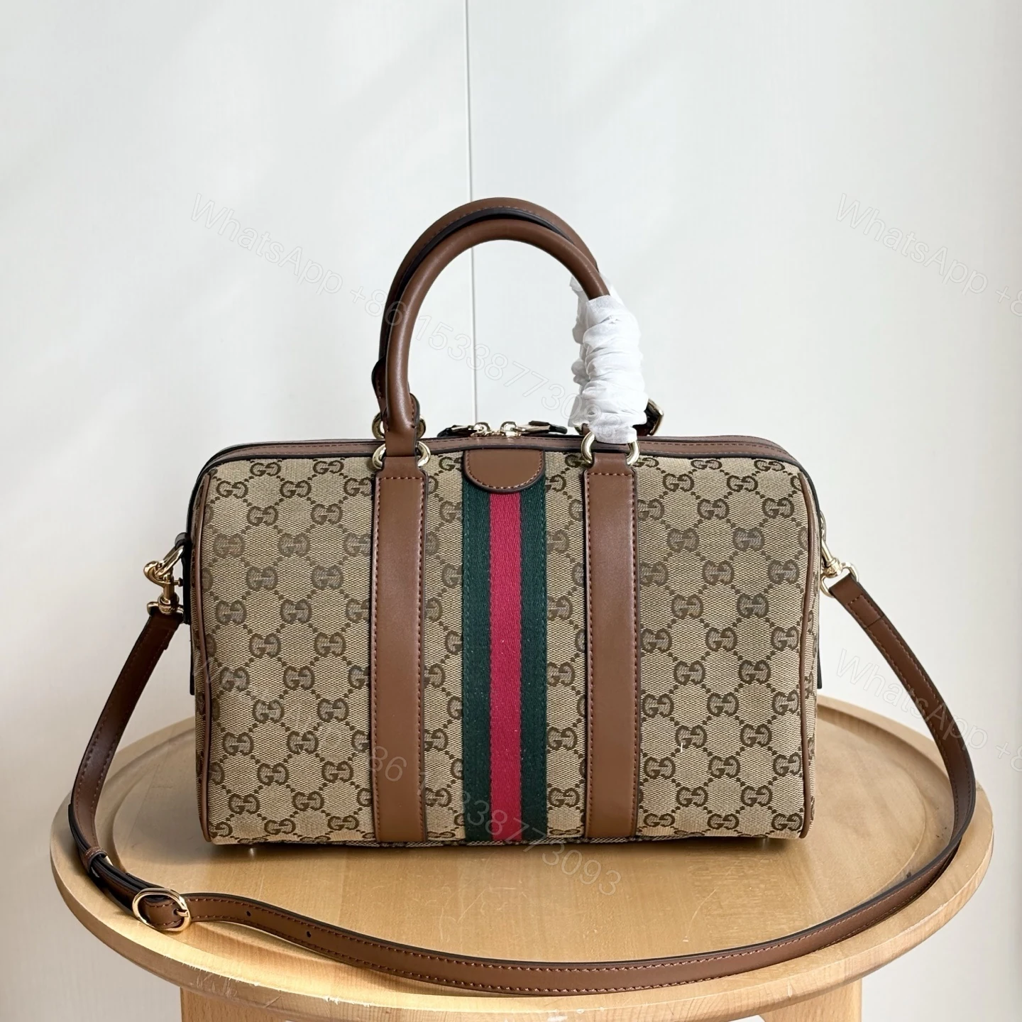 View 8 of Gucci Ophidia Medium Boston Bag Beige And Brown GG Canvas 30Cm
