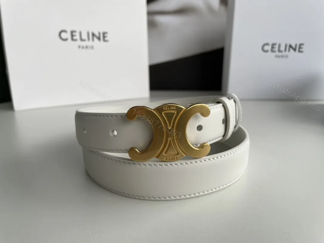 White Leather Belt with Gold Buckle, Luxury Minimalist Style — view 1