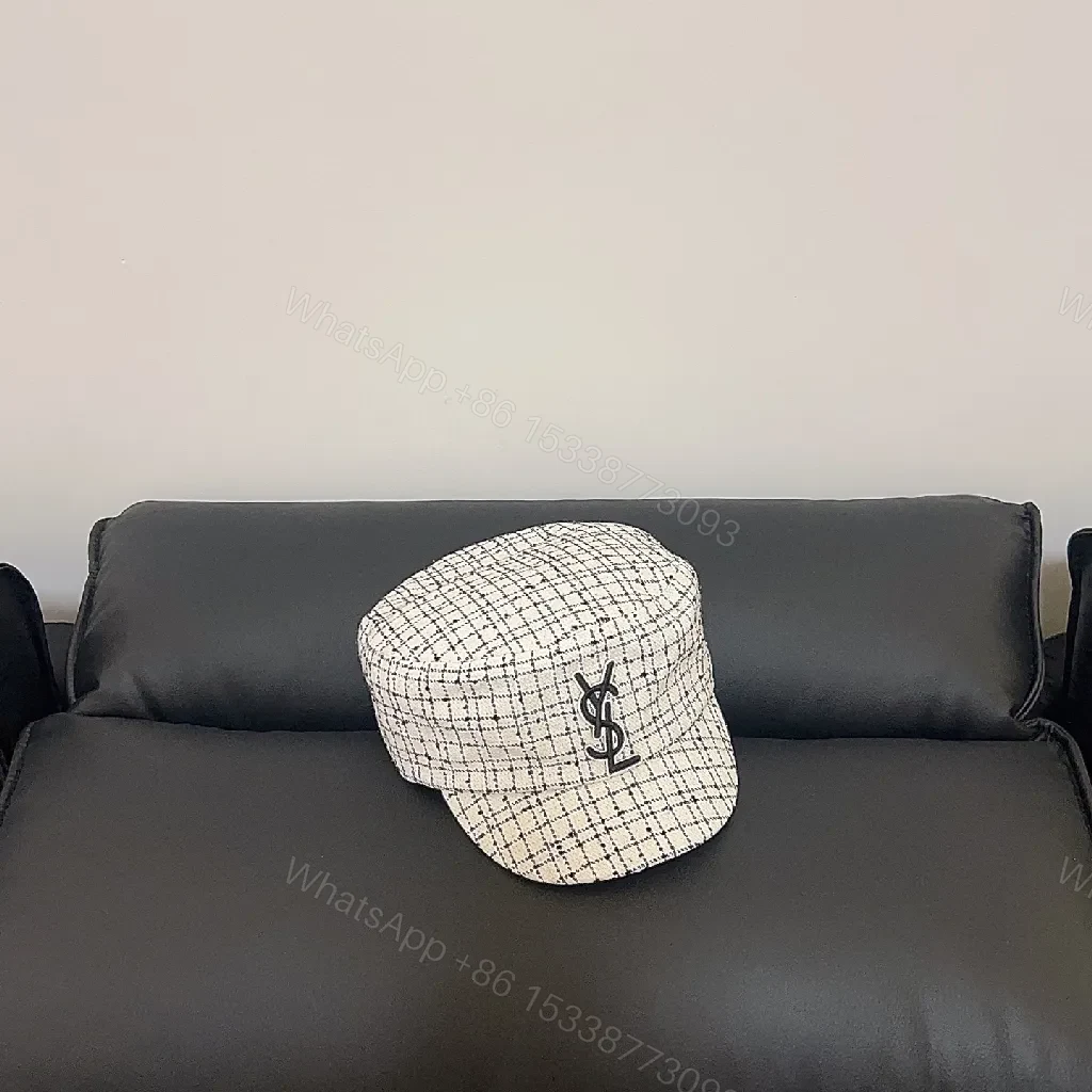 View 7 of Textured Bouclé Knit Cap with Signature Emblem, Modern Tweed Style