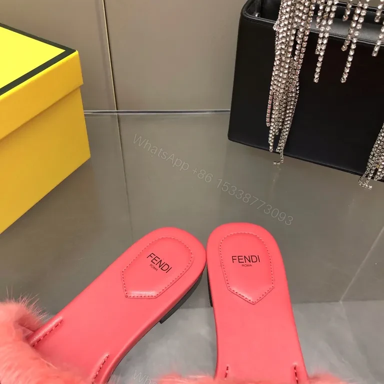 View 7 of Pink Fur-Trimmed Fendi Slides: Bold Comfort