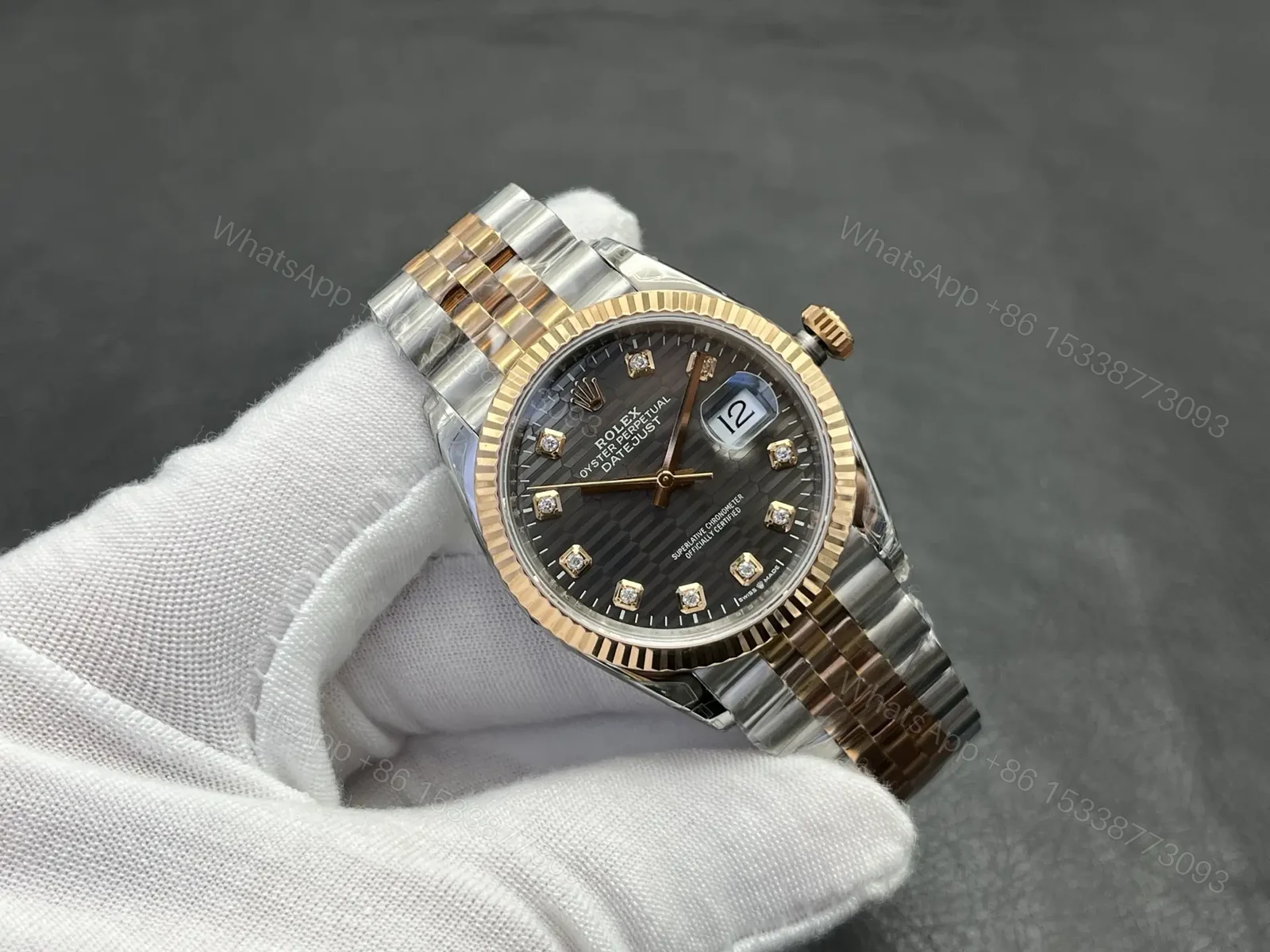 View 2 of Rolex Datejust 36 Rolesor Yellow Fluted Jubilee Steel Diamonds 116233-0205