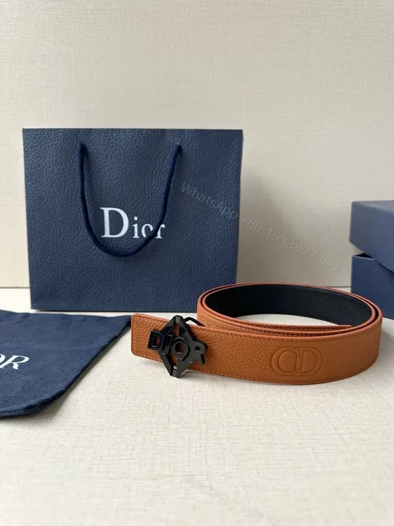 View 5 of Patterned Leather Belt with Dior Hardware â€“ Lux Essential Belt