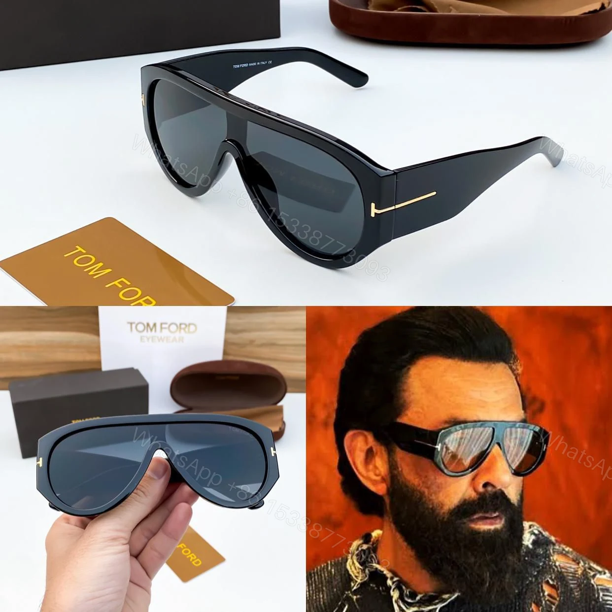 View 3 of Tom Ford Aviator Gold-Brown Metal Frame