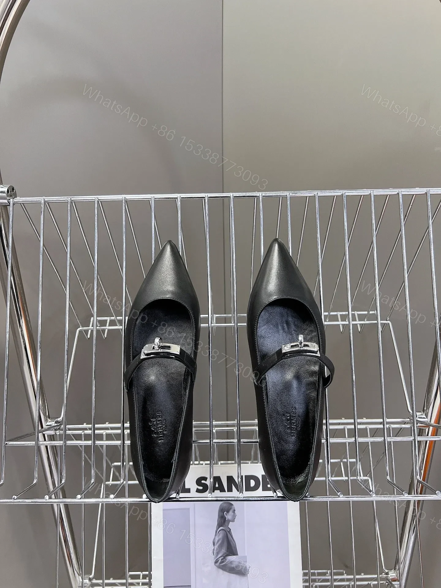 View 2 of Hermes Women Black Leather Pointed Toe Flats