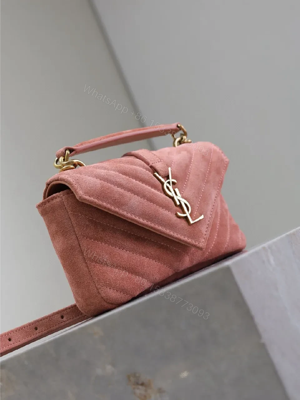 View 2 of Rosy Pink Quilted Mini Bag with Gold Hardware
