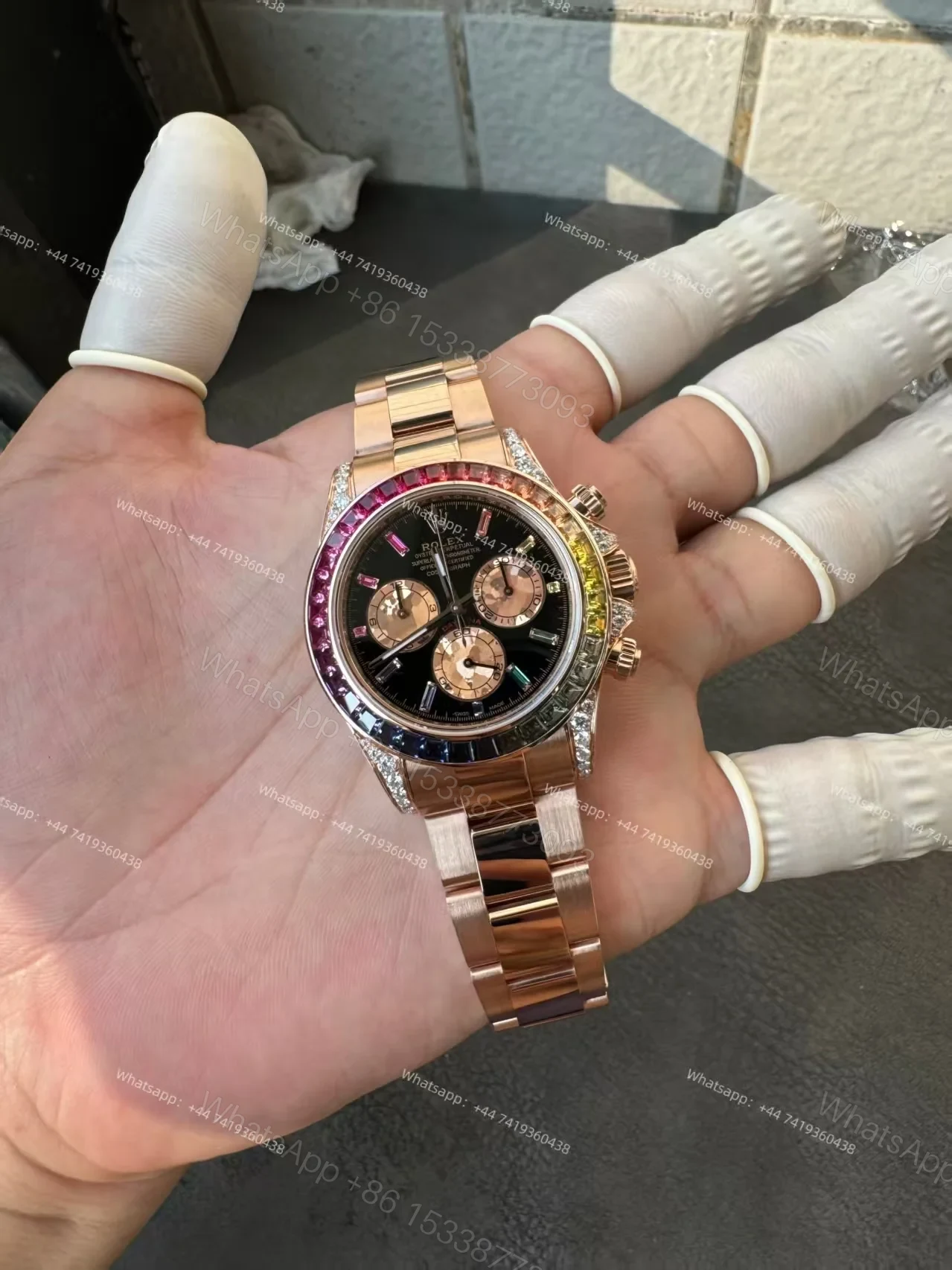 View 3 of Rolex Super Clone Rainbow Daytona 1:1 Replica Watch – 18K Rose Gold