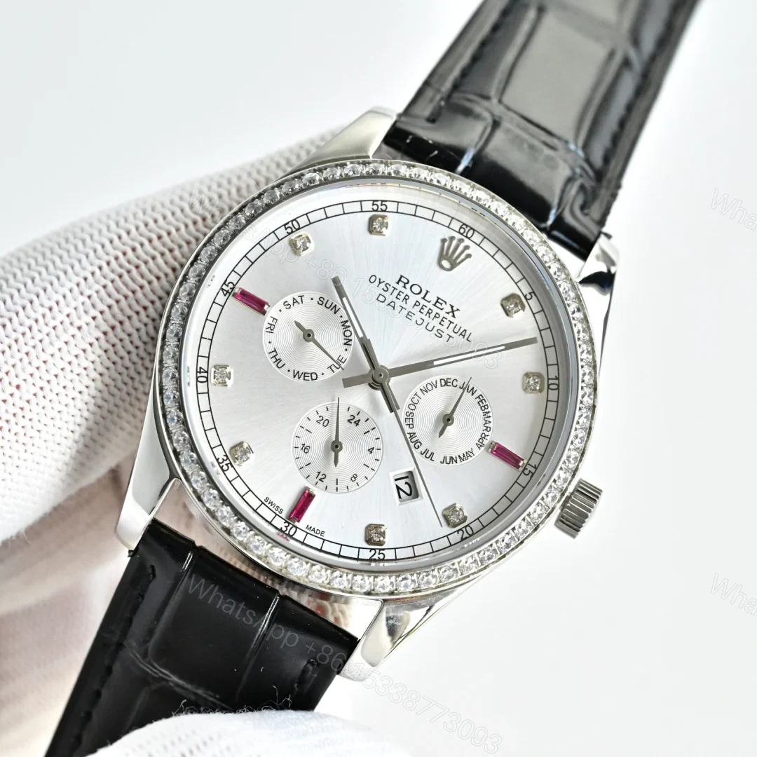 View 3 of Rolex Datejust R76 Silver 41MM Premium Leather Strap Multi-Function Automatic ROLEX-DATEJUST-R76-41-SILVER-LEATHER