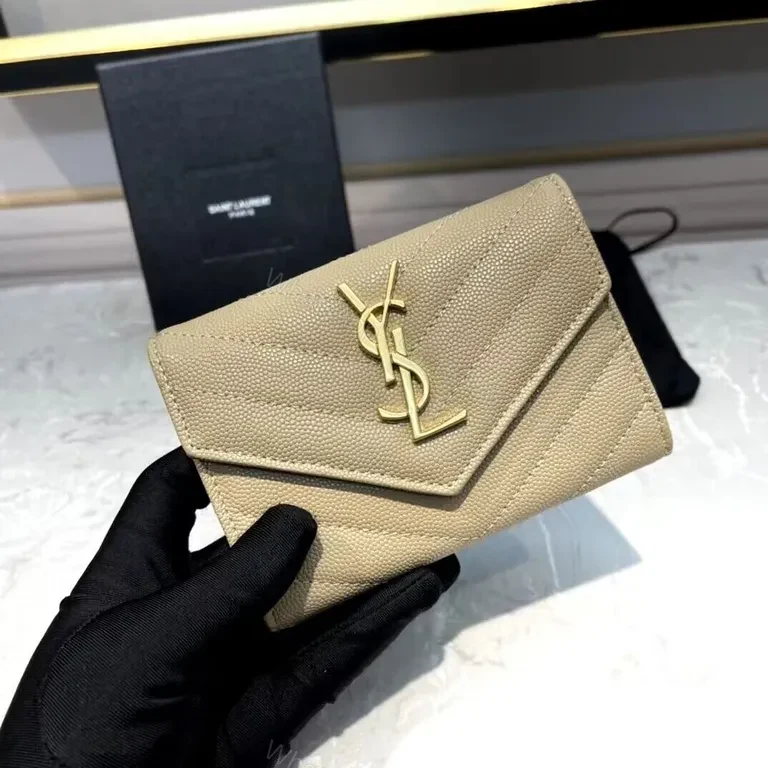 Envelope-Style Luxe Wallet: Beige Calfskin, YSL Hardware — view 1