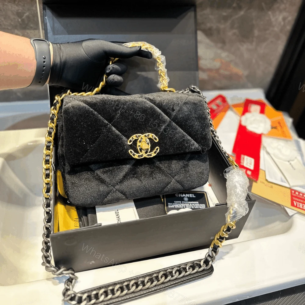 View 2 of Chanel 19 Velvet Flap Bag Black 26Cm