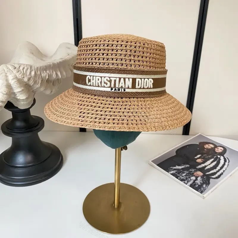Tan Woven Straw Hat Bucket-Style Wide-Brim with Logo Band — view 1