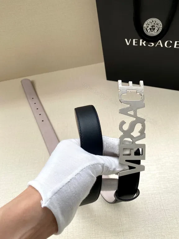 View 3 of Chic Leather Belt with Gold Logo â€“ Versace-Inspired Style
