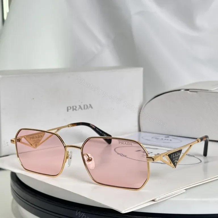 View 2 of Geometric Luxe Sunglasses: Gold-Tone Frame, UV Glasses, Prada-Style Luxury