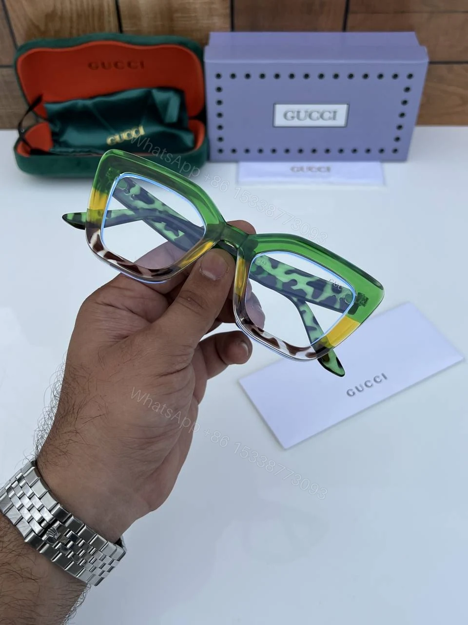View 3 of First Copy Gucci 6186 Green Plano Luxury Designer Sunglasses Premium Fashion Eyewear