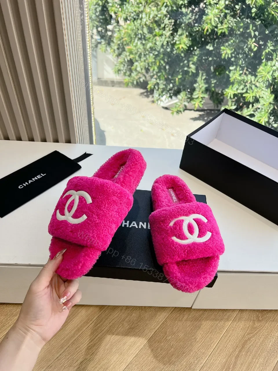 View 9 of Vibrant Plush Slides - Hot Pink, Plush, Open-Back Comfort