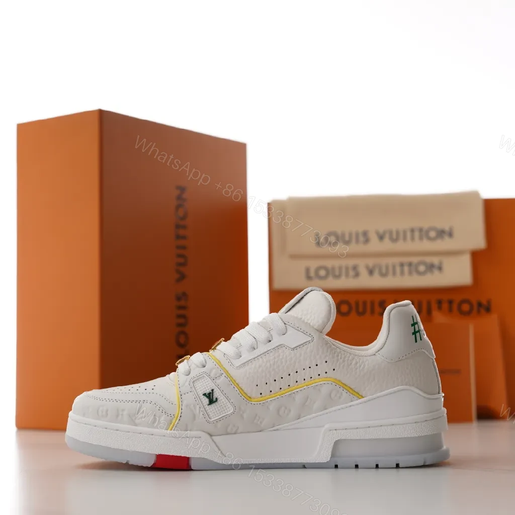 View 3 of White Leather Low-Top Sneakers with Subtle LV Details