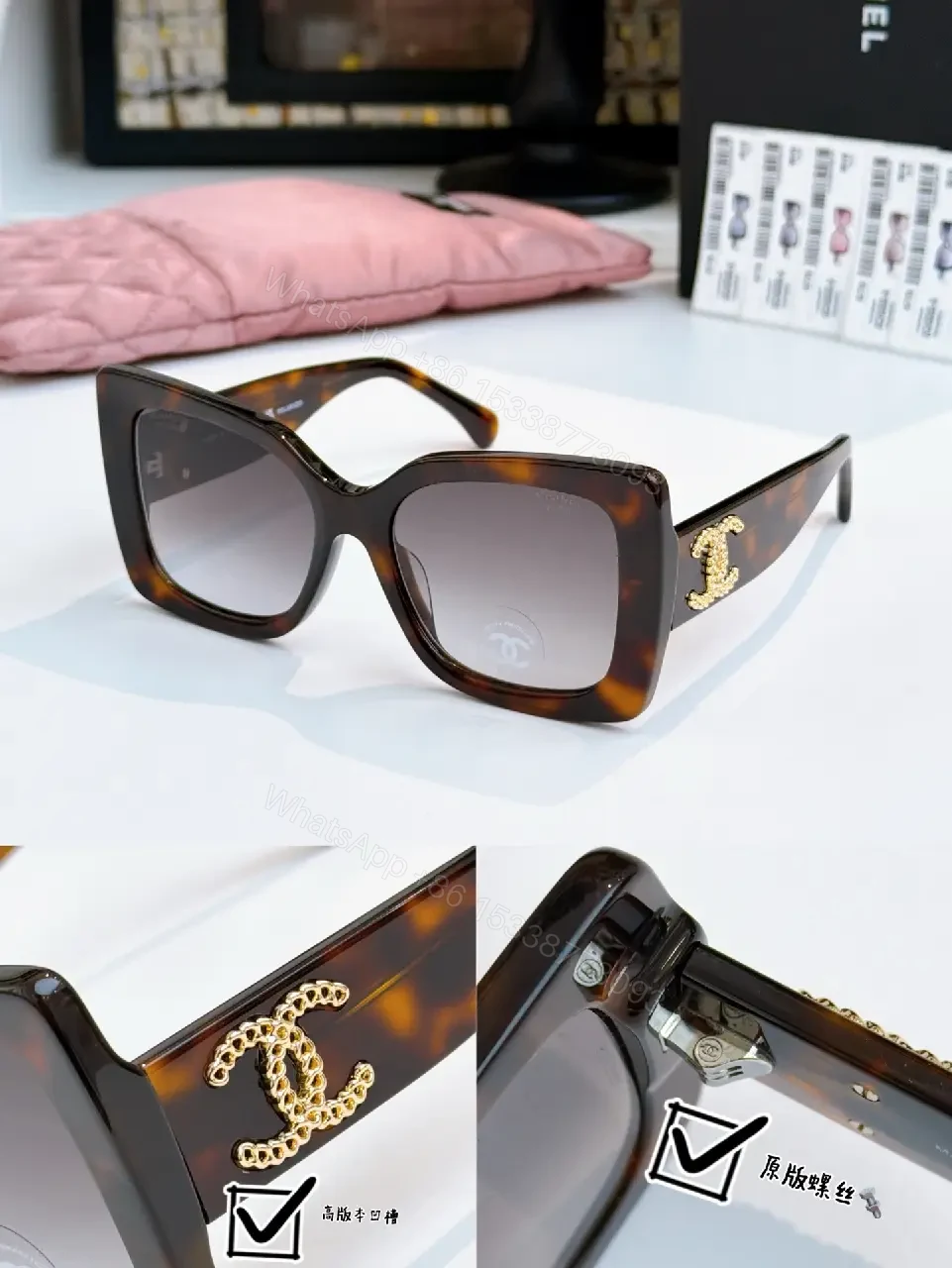 View 3 of Chic Square-Frame Sunglasses with Gold Accents – Statement Pair