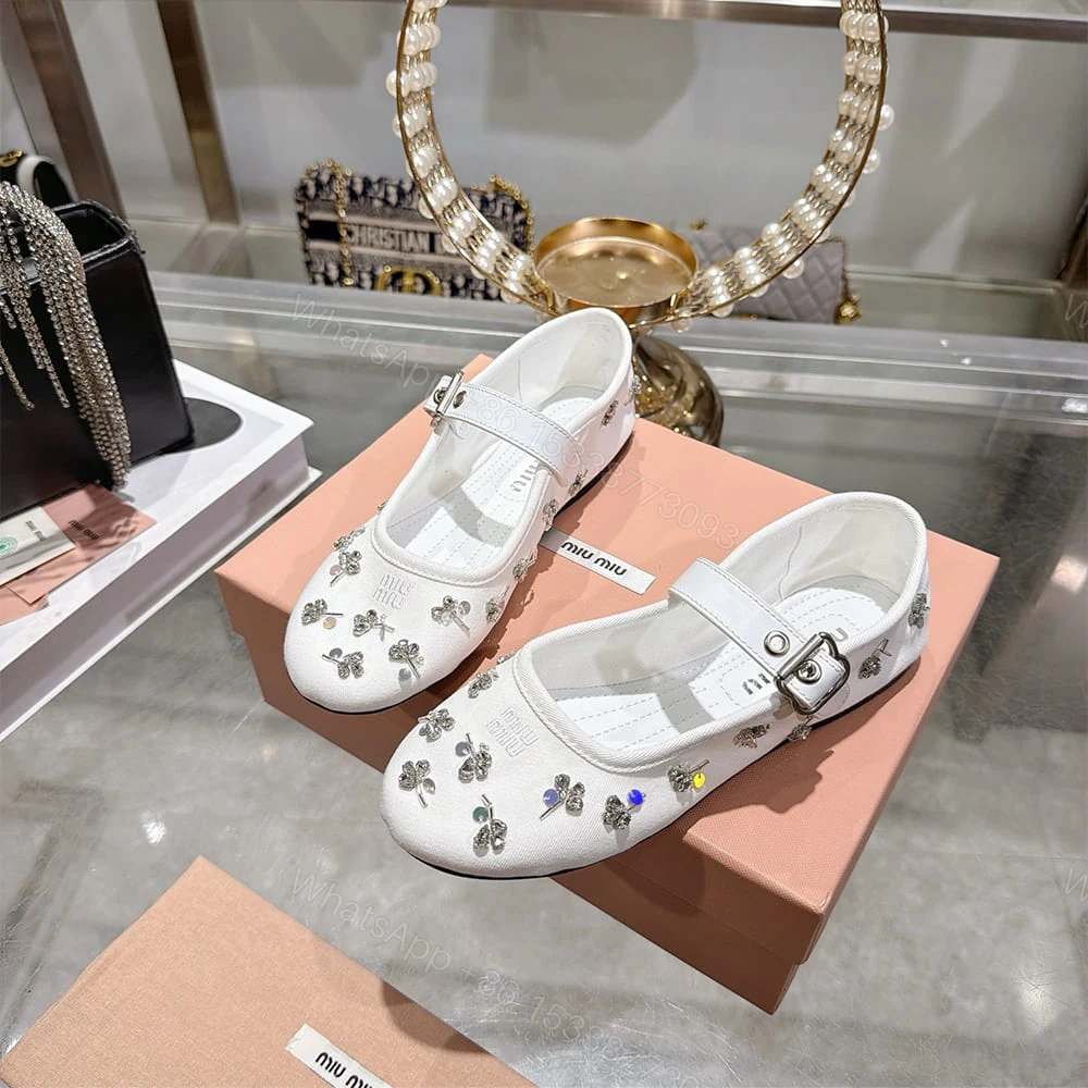View 5 of MIUMIU Embroidered drill ballerinas 545620