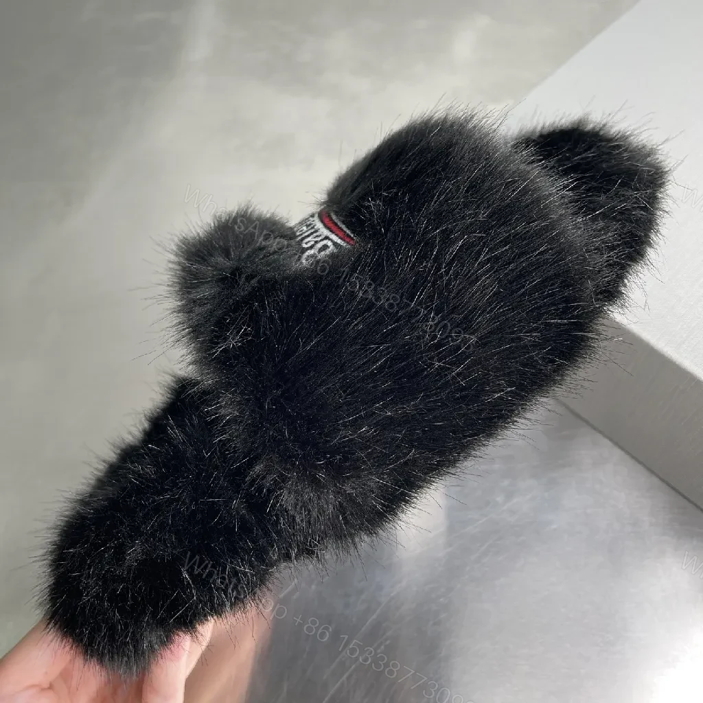 View 2 of Cozy Faux Fur Slippers – Luxury Embroidery, Open Slip-On Comfort