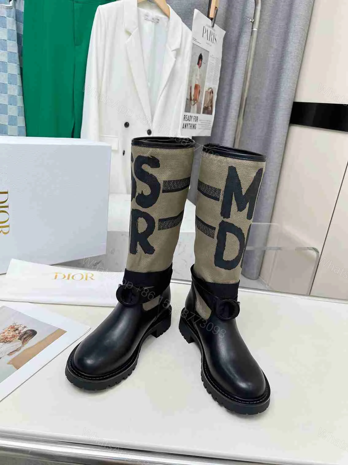 View 6 of DIOR D MAJOR BOOT WITH MISS DIOR PRINT WARM TAUPE KDI929CMV S44X