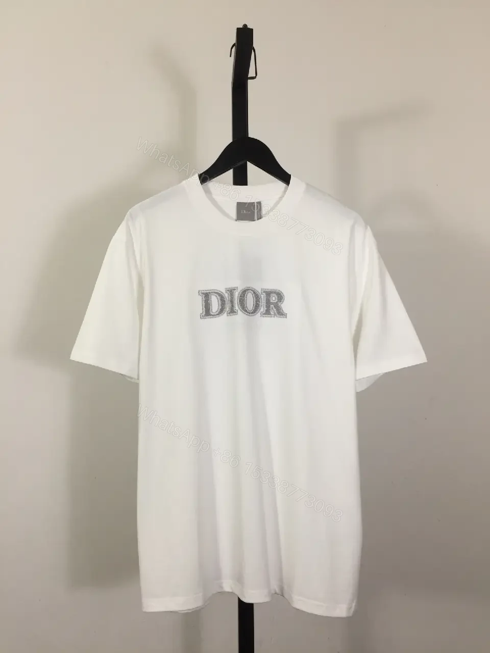 View 2 of White Cotton T-Shirt Silver-Embellished Logo T-Shirt