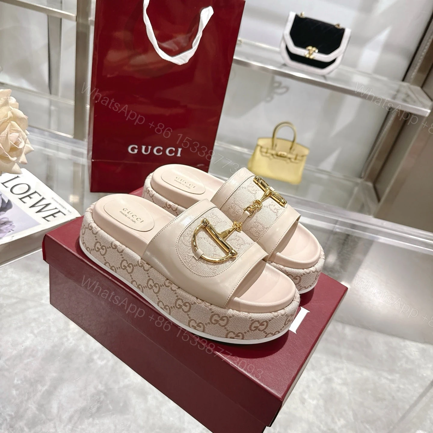 View 2 of GUCCI WOMEN’S PLATFORM SLIDES WITH HORSEBIT BEIGE