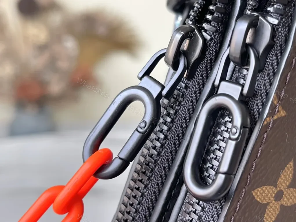 View 9 of Bold Black LV Monogram Clutch with Neon Chain