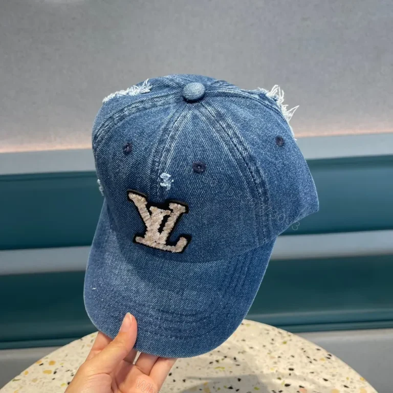 View 4 of Blue Denim Cap Lux Embroidered LV Logo â€“ Casual Luxury Hat