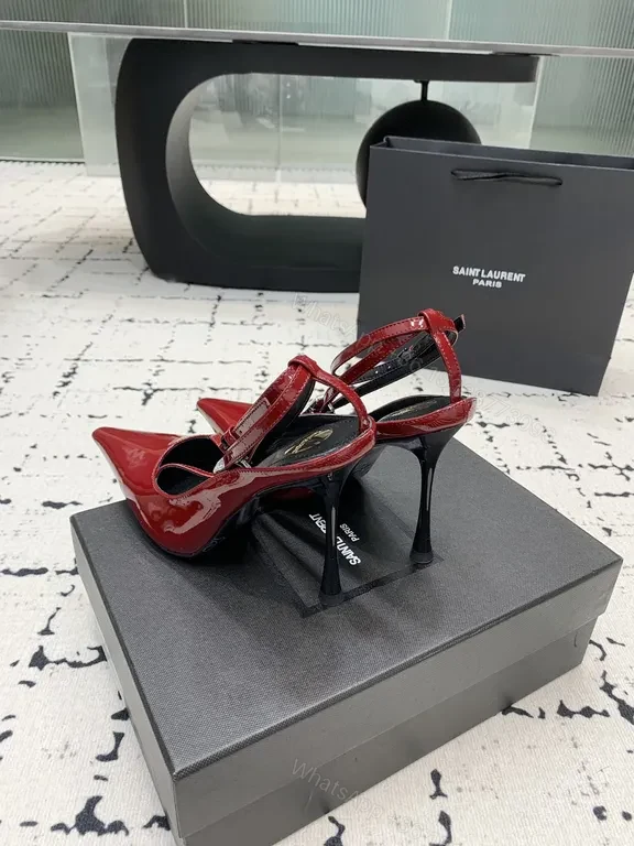 View 8 of Bold Red Patent Stilettos with Crystal Accents - Saint Laurent Paris