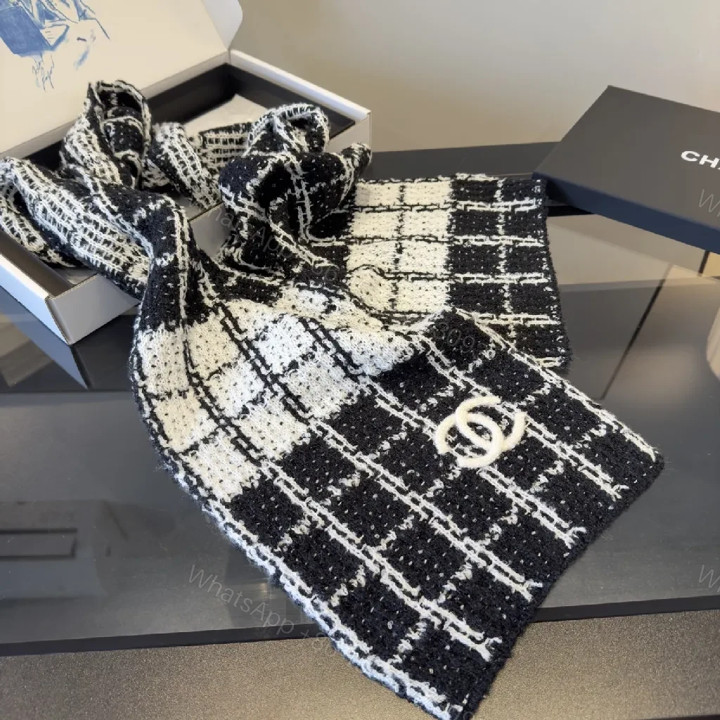 View 5 of Black & White Tweed Scarf: Luxe Knit, Signature Texture, Unisex Accessory