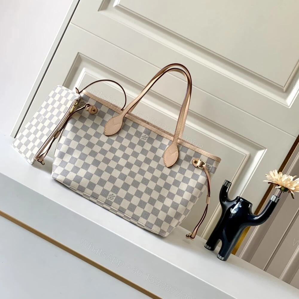 View 2 of Louis Vuitton Neverfull MM Damier Azur Canvas Beige 29Cm N40604
