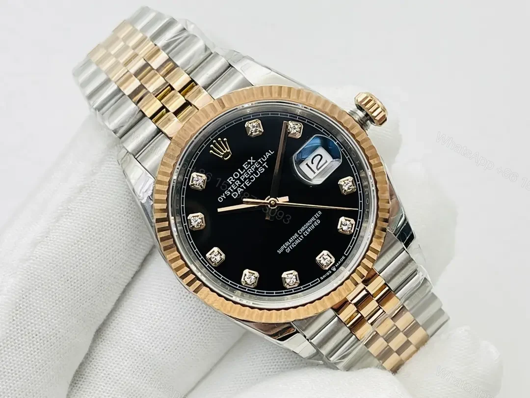 View 2 of Rolex Datejust 36 Rolesor Everose Fluted Jubilee Black Dial Diamonds 116231-0056