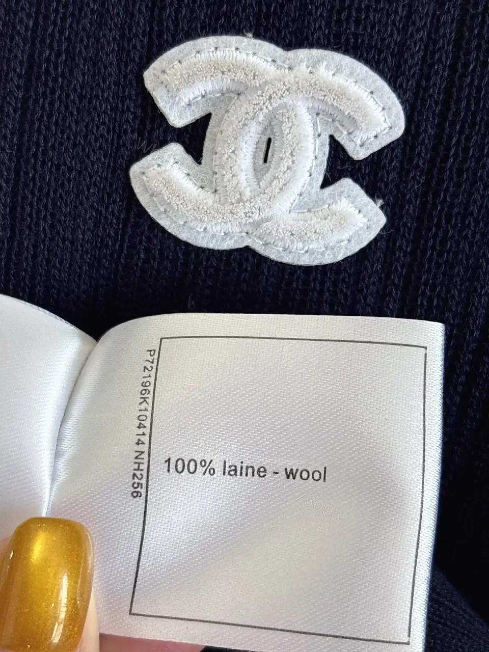 View 2 of Navy Knit Tee: Ribbed Texture, Subtle Crest Emblem, Luxe Casual