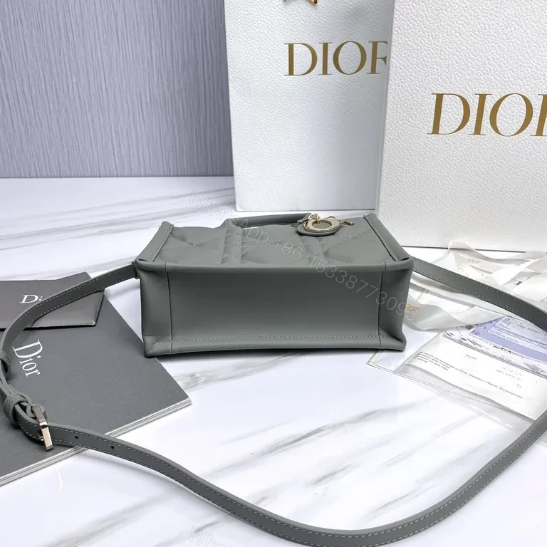 View 4 of Grey Quilted Lady Imitation Dior Top-Handle Bag