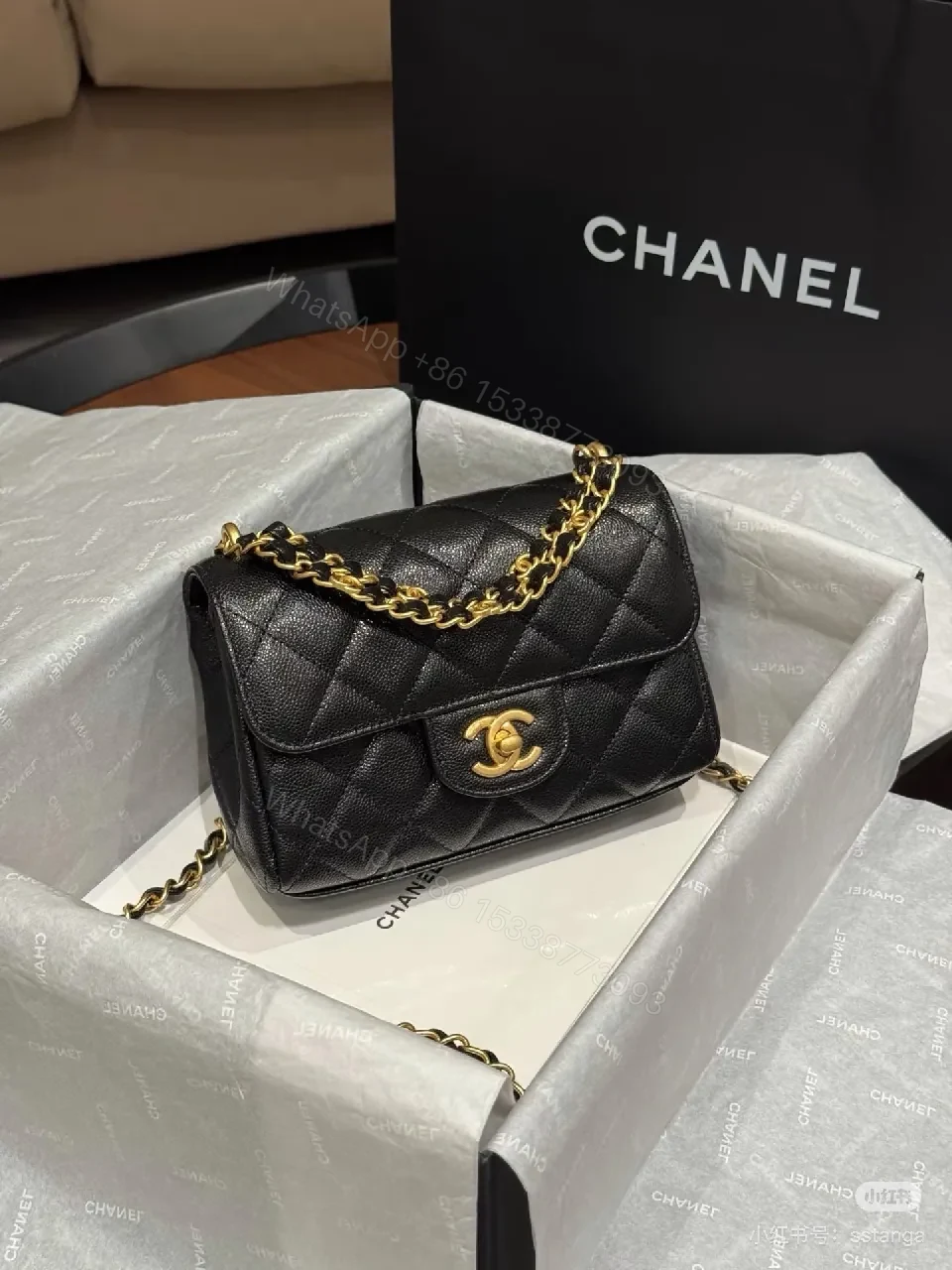 Black Quilted Calfskin Flap Bag with Gold Chain - Compact Luxury Bag — view 1