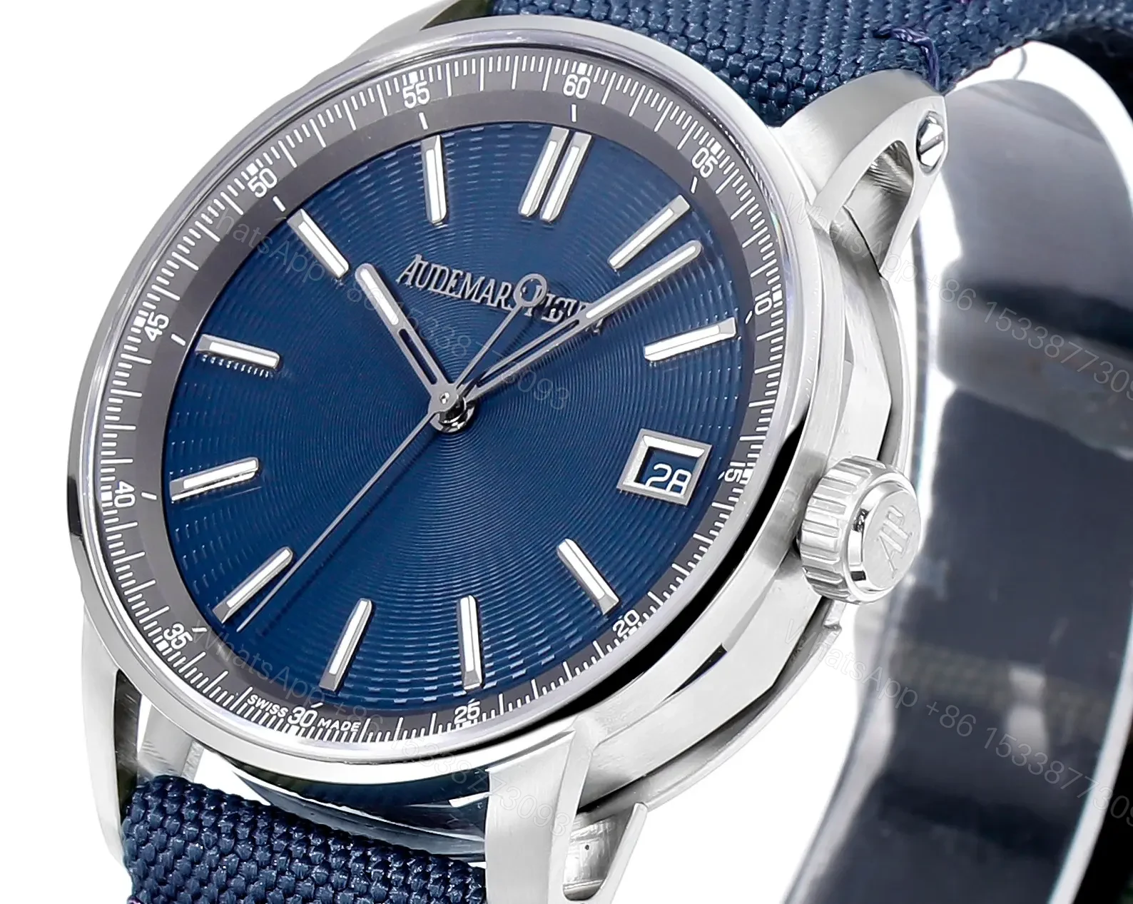 View 4 of TWA Factory Audemars Piguete CODE 11.59 Automatic Watch – Night Blue Dial, Stainless Steel Case, Blue Fabric Strap, 41mm