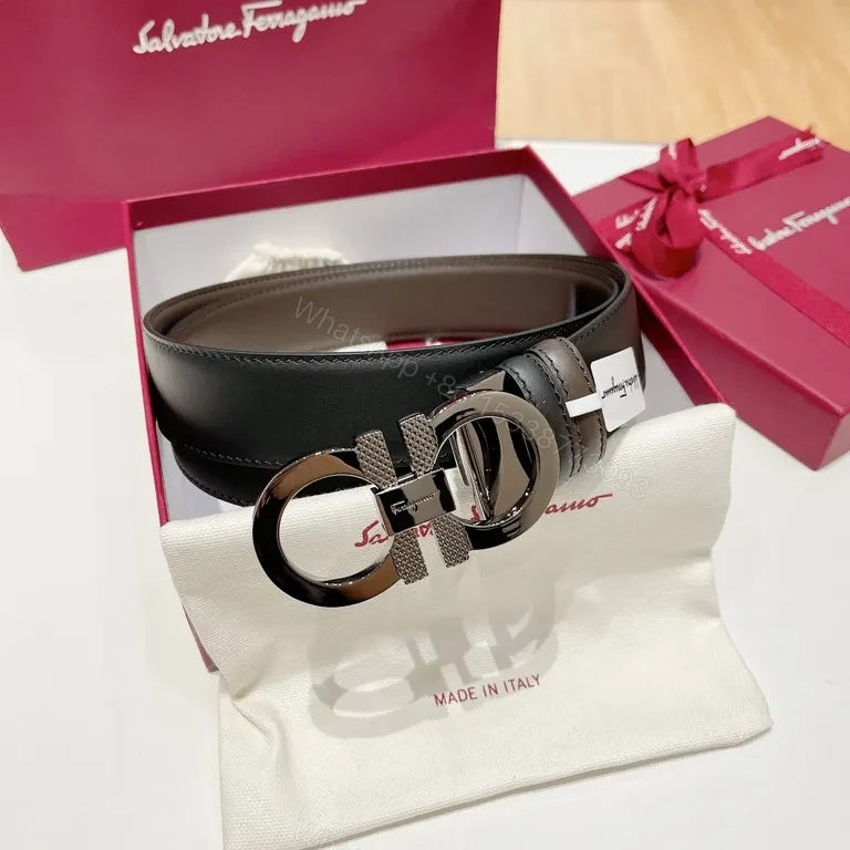 View 3 of Iconic Gancini Belt â€” Italian Calf Leather, Gunmetal Buckle, Black Style