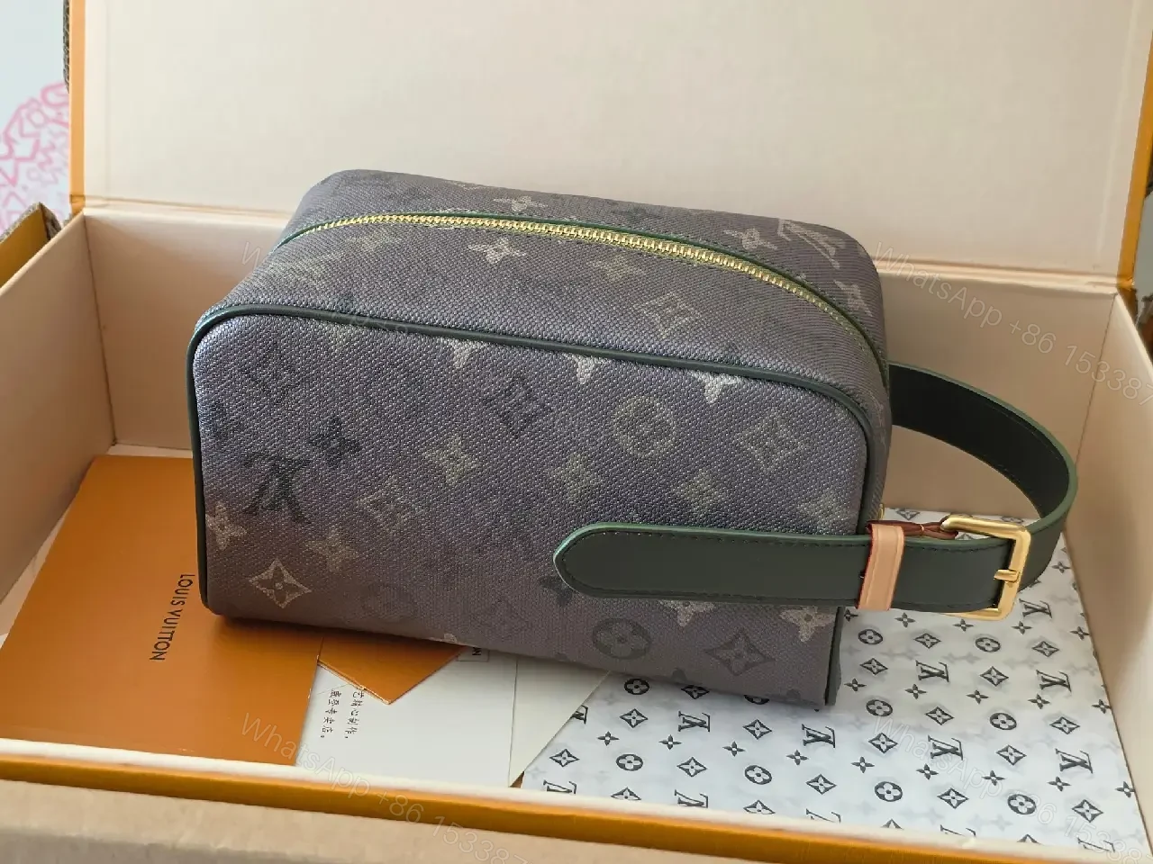 View 12 of Dark Gray LV Monogram Canvas Shoulder Bag with Gold Hardware