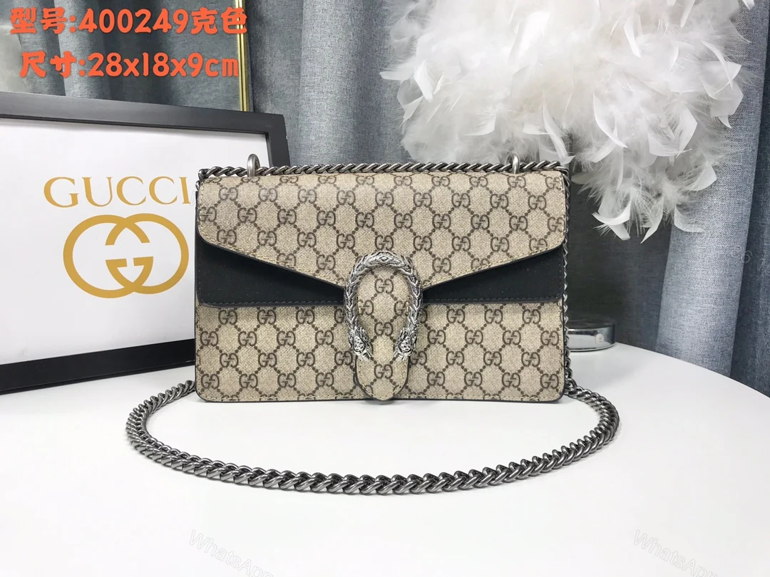 Gucci Dionysus 酒神包 GG Supreme 黑色拼接鍊條包 28cm — view 1