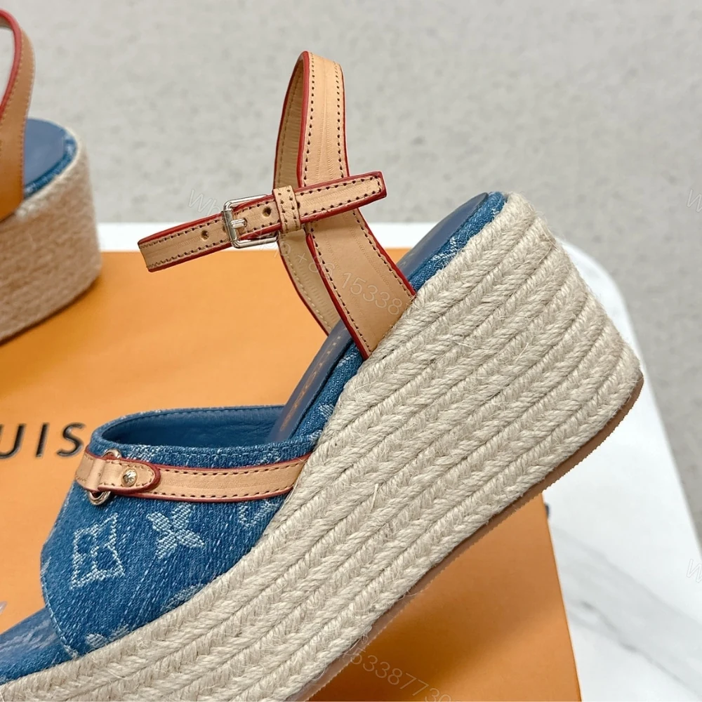 View 6 of LOUIS VUITTON HELIOS WEDGE SANDAL DENIM BLUE 1ACIZJ