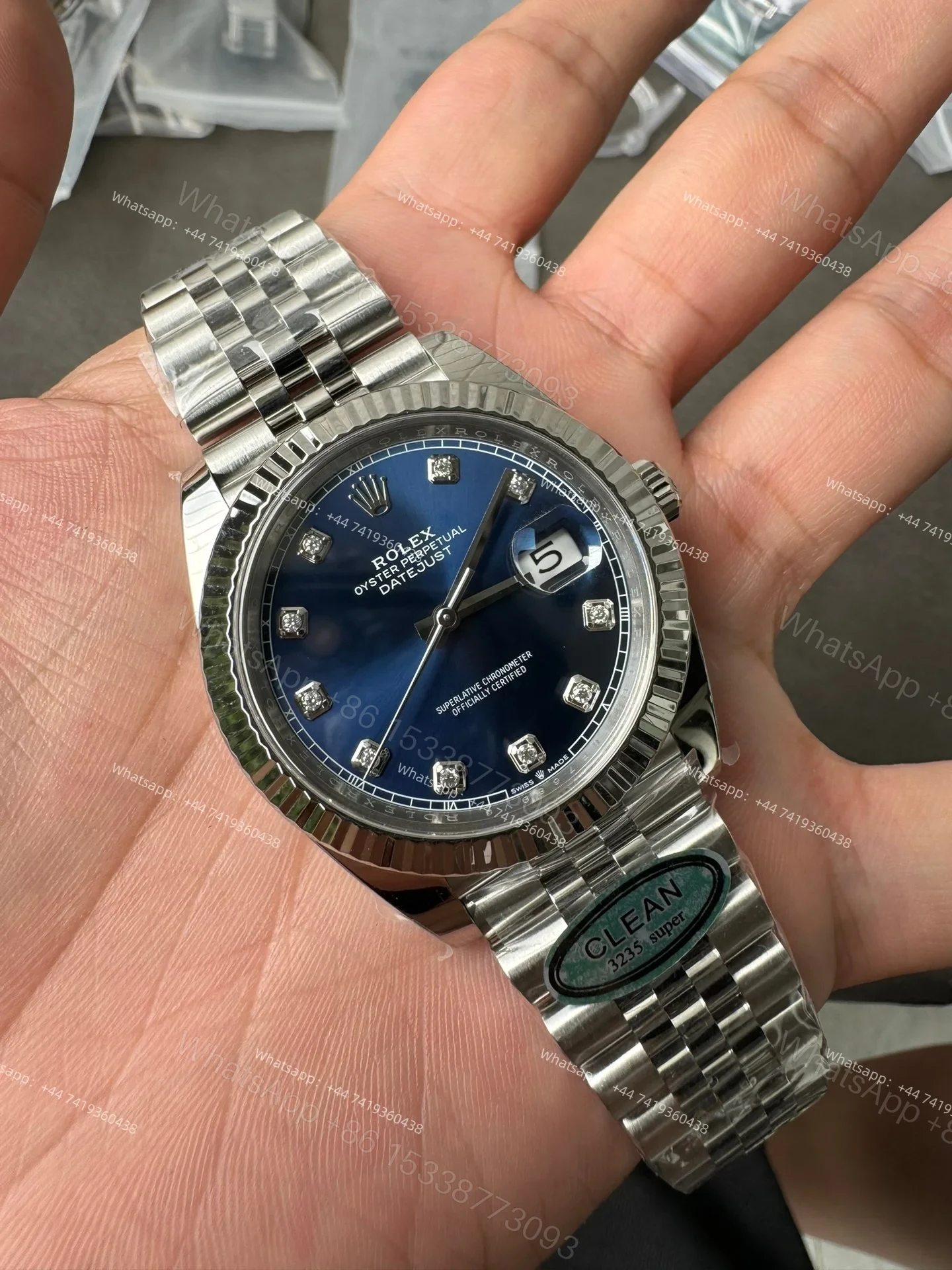 View 5 of Rolex Datejust M126334 Blue Diamond Dial 1:1 Replica Jubilee 41MM 3235 Movement Super Clone Watch
