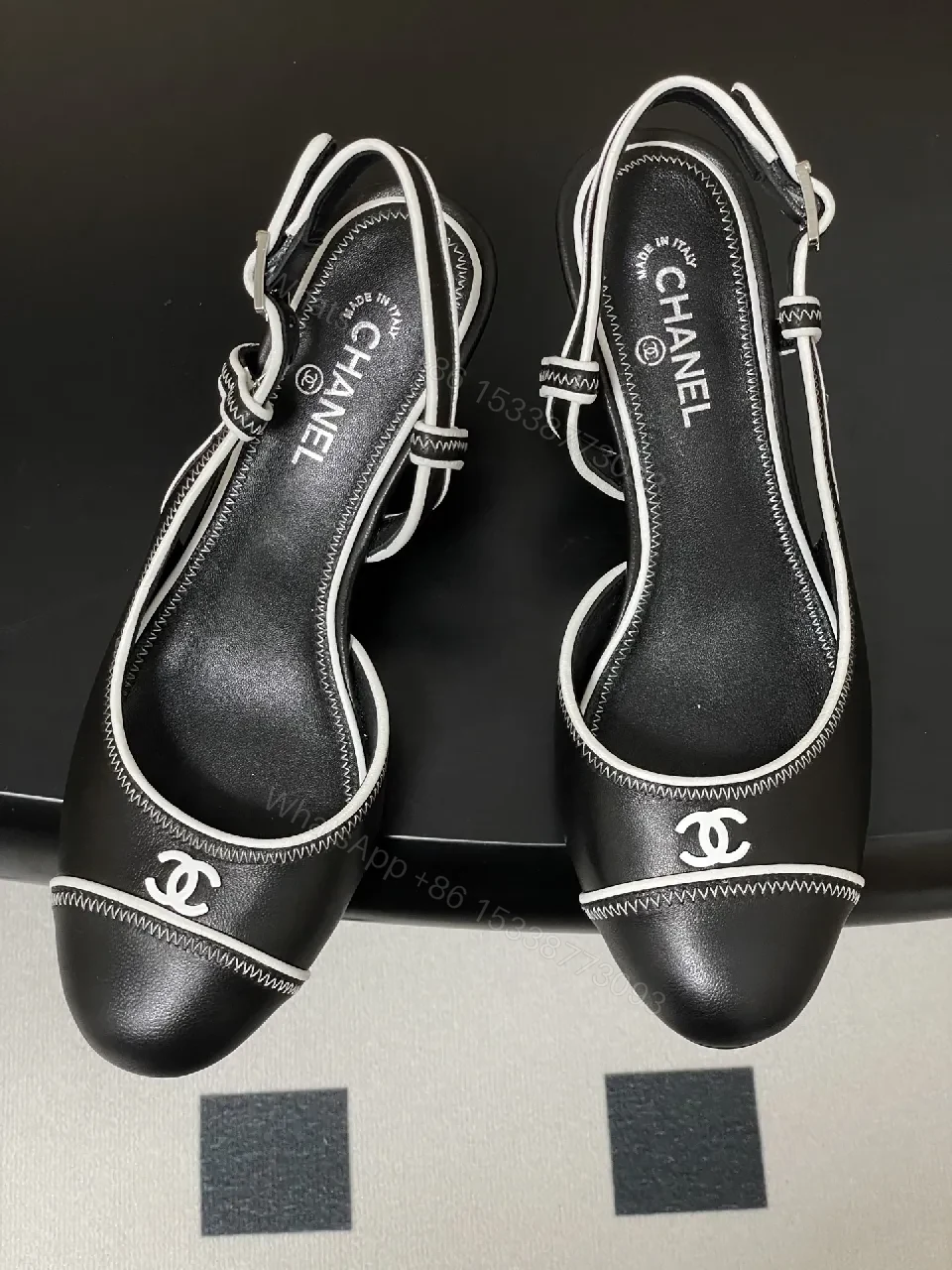View 6 of Satin-Lace Slingback Heels with Signature Stitch Detail