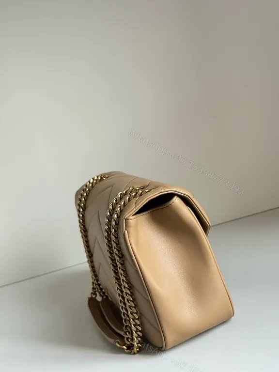 View 6 of Chic Quilted Leather Shoulder Bag with Gold YSL Hardware