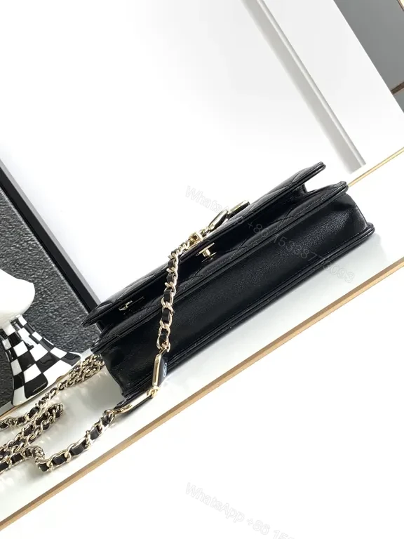 View 7 of Chic Quilted Black Leather Chain-Detail Bag
