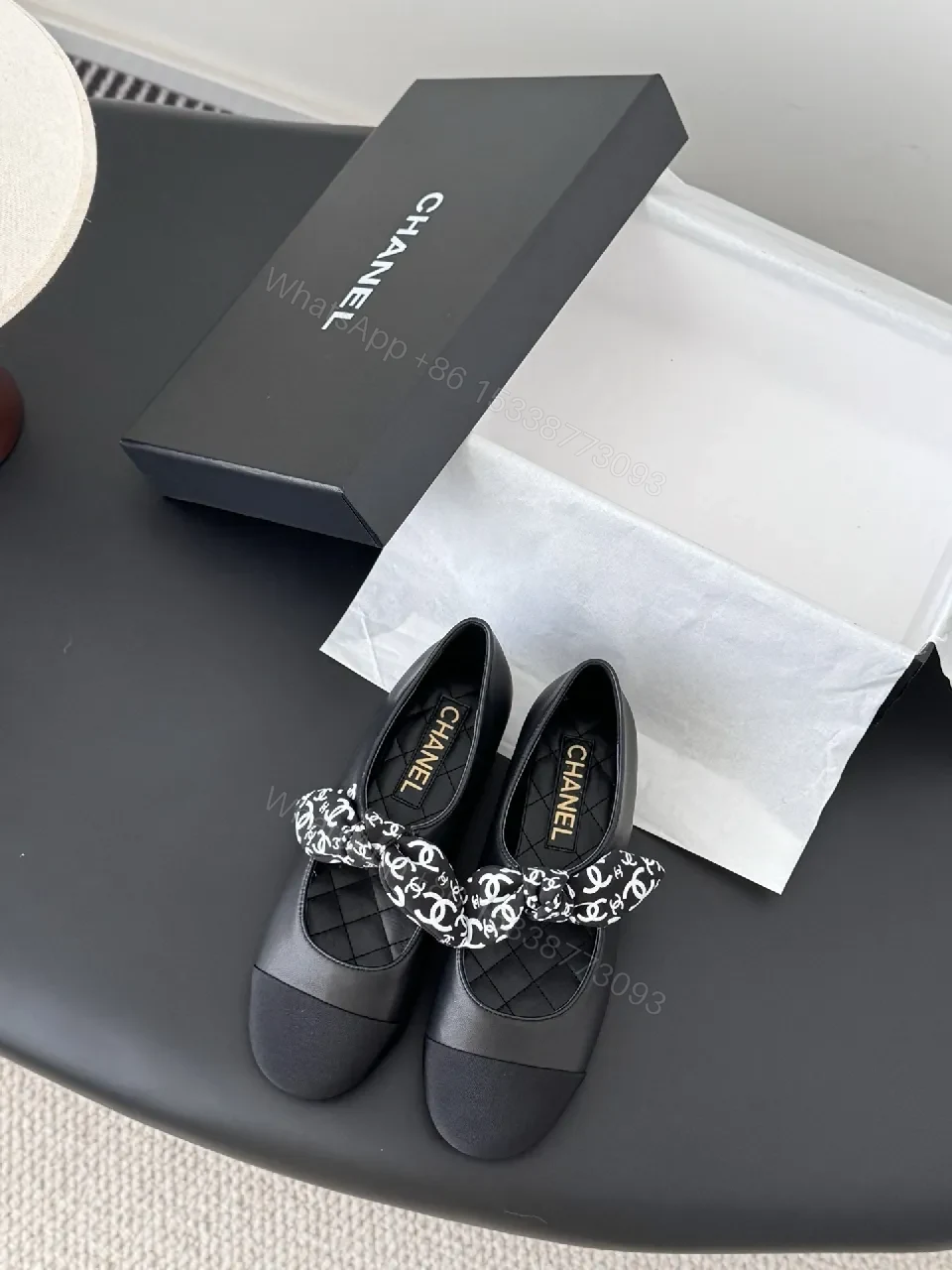 Black Quilted Ballet Flats with Logo Bow - Chic, Comfortable Flats — view 1