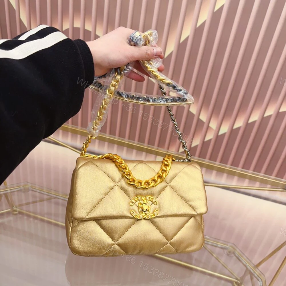 View 3 of Chanel 19 Flap Bag In Gold 25Cm
