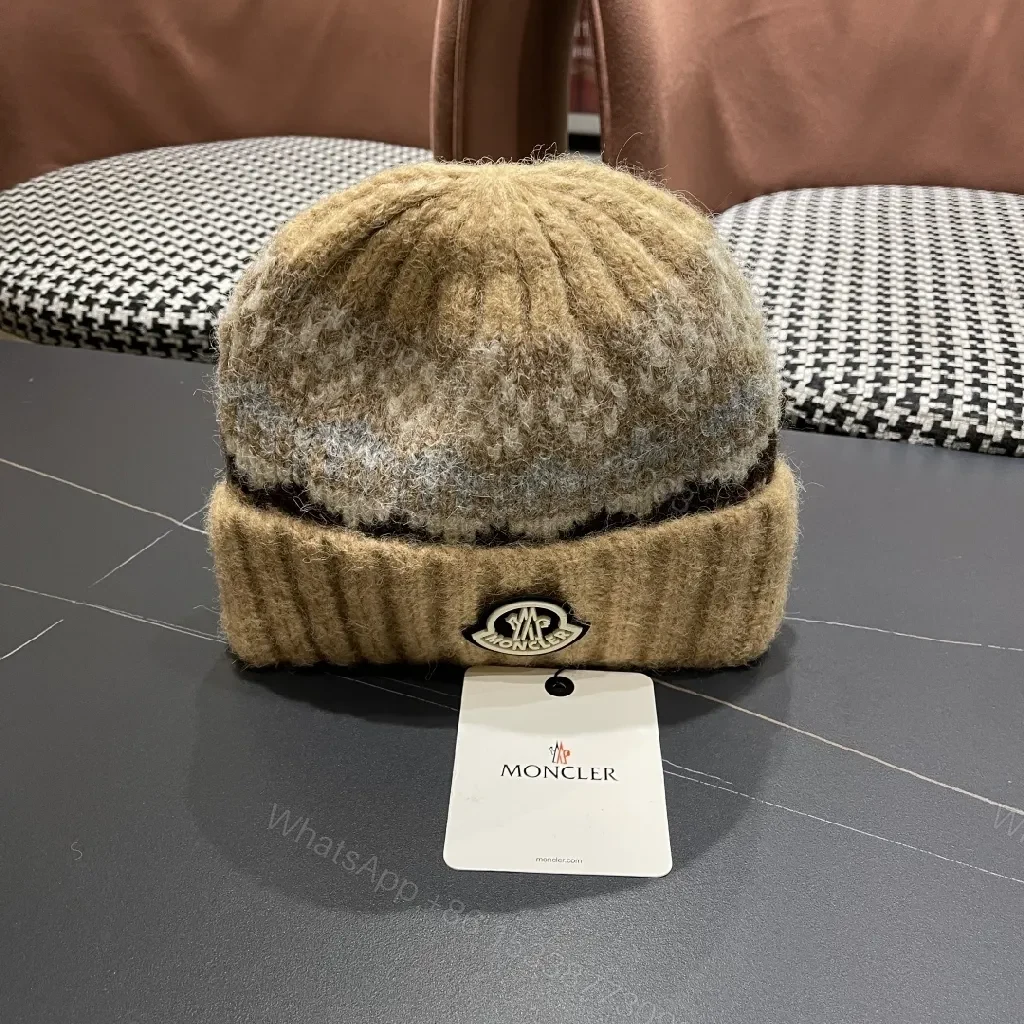View 7 of Textured Knit Beanie: Luxury Moncler Badge Warmth Cap