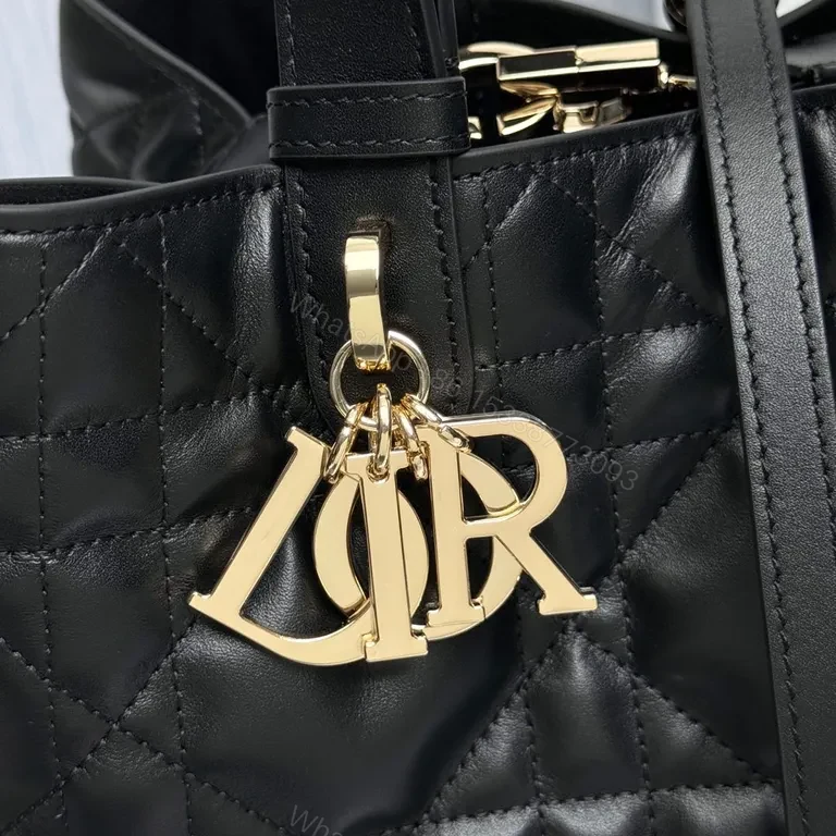 View 7 of Chic Quilted Satchel with Gold Dior Charm - Luxury Bag