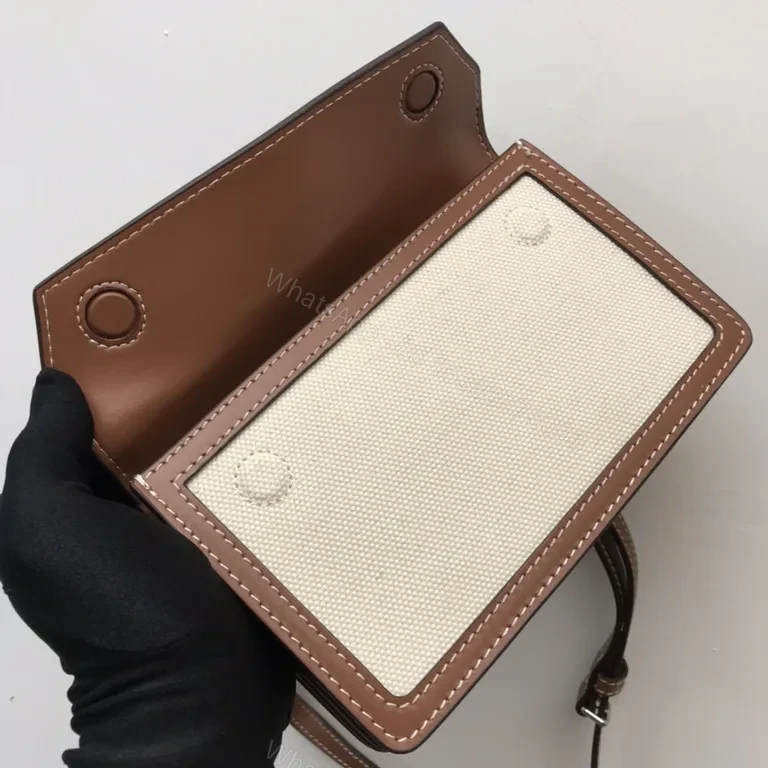 View 4 of Structured Canvas Crossbody: Leather Trim, Burberry-Inspired Luxury Bag